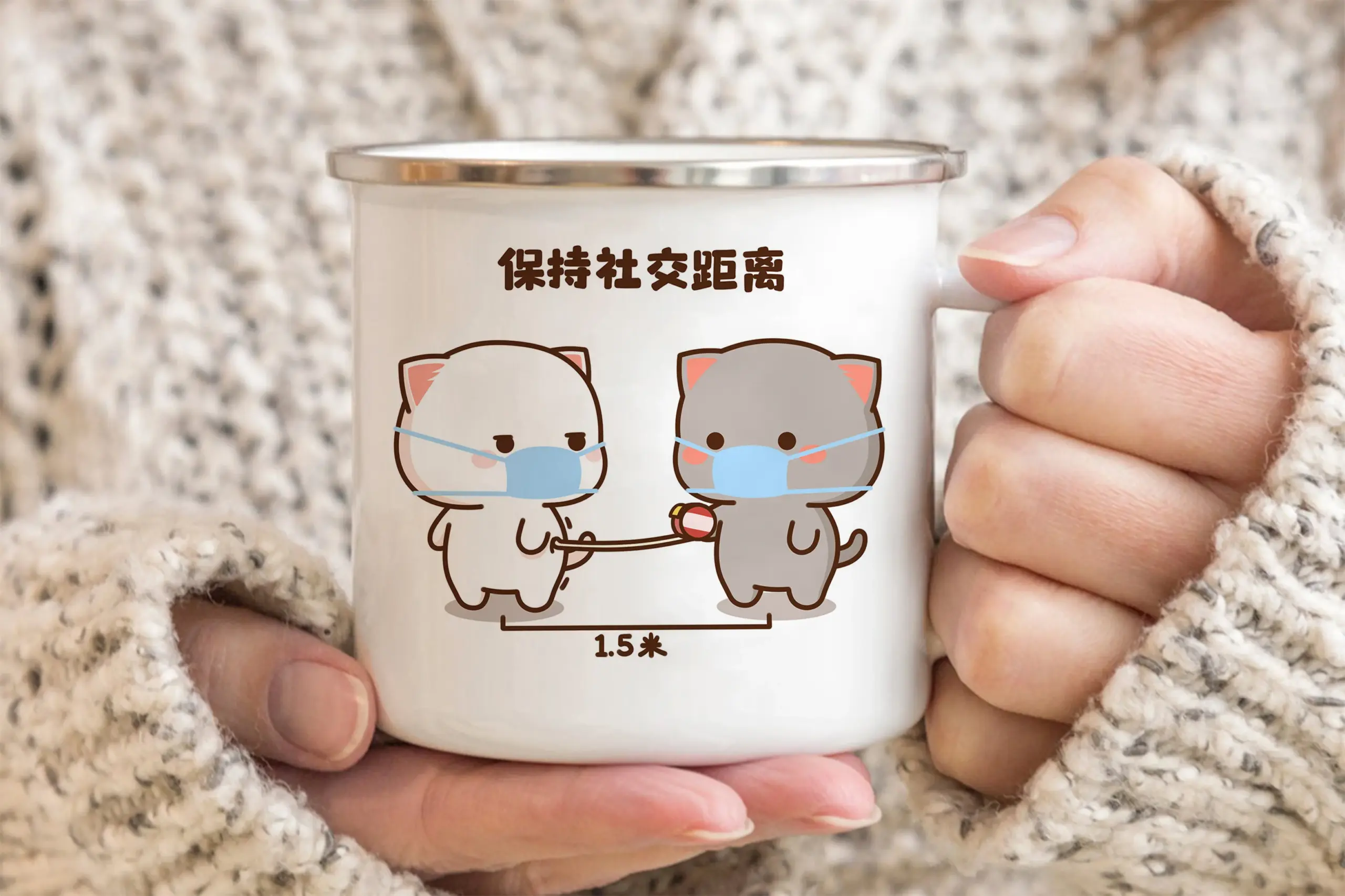 Cute Cat Enamel Mug, 300ml, Pastel Design 7 Cute Cat Enamel Mug, 300ml, Pastel Design - Image 7