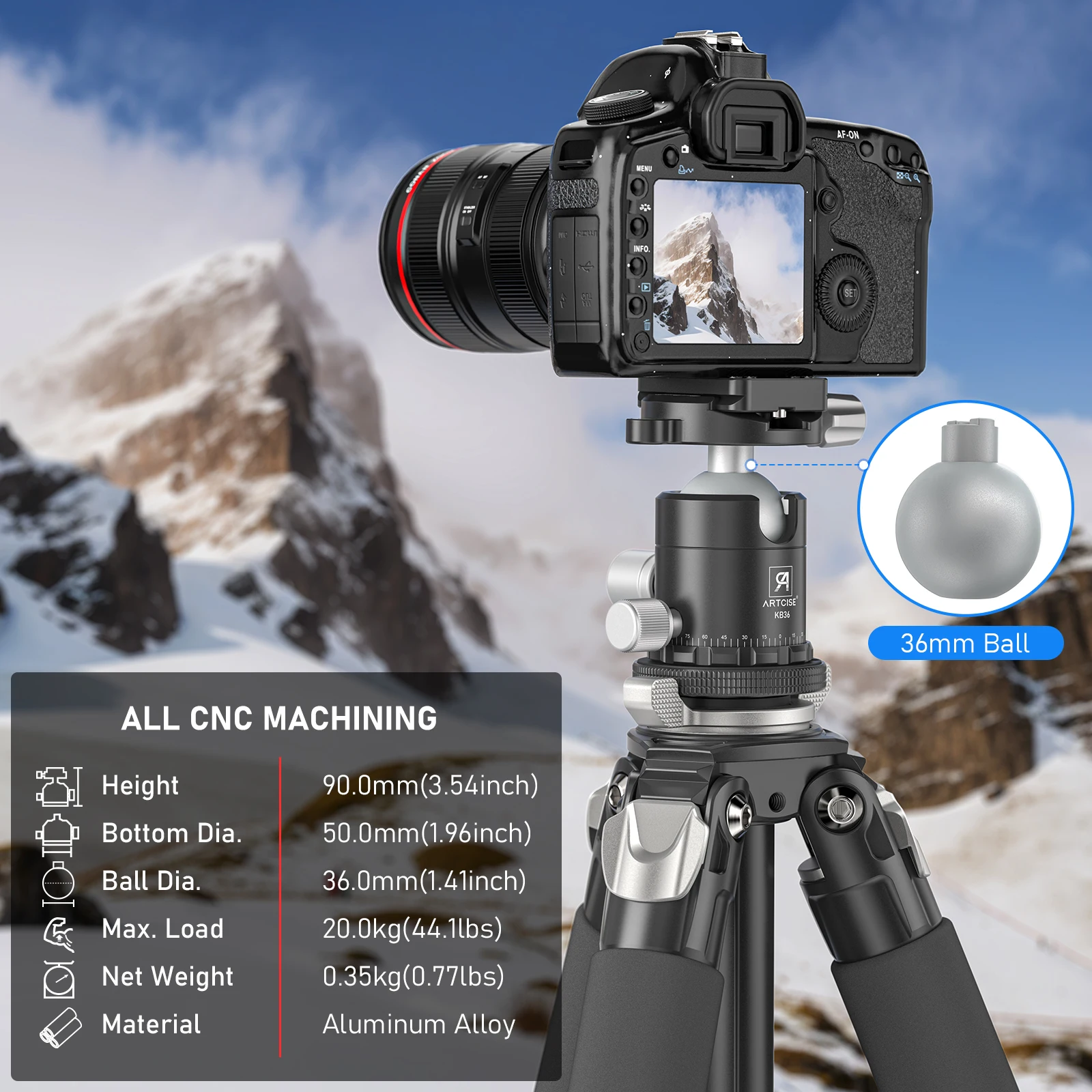 KB36 ARTCISE Aluminum Tripod Ball Head for Cameras 6 KB36 ARTCISE Aluminum Tripod Ball Head for Cameras - Image 6