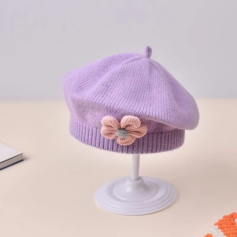 Baby Girl Knit Beret with Floral Embellishments 7 Baby Girl Knit Beret with Floral Embellishments - Image 7