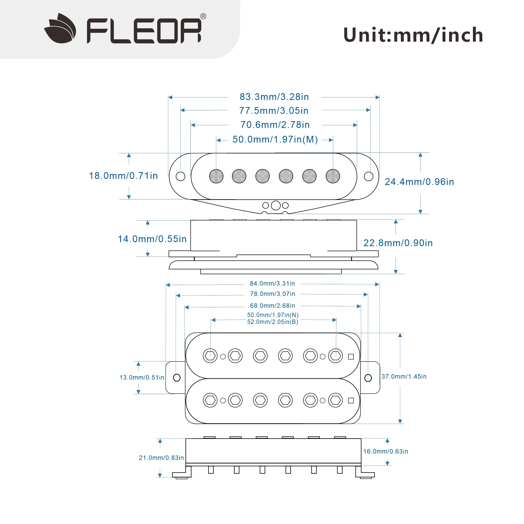 HSH Electric Guitar Pickup Set with 2 Humbuckers 2 HSH Electric Guitar Pickup Set with 2 Humbuckers - Image 2
