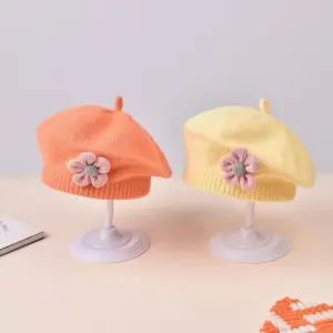 Baby Girl Knit Beret with Floral Embellishments 14 S5027c0ddba044a4e82a9950333822c52K