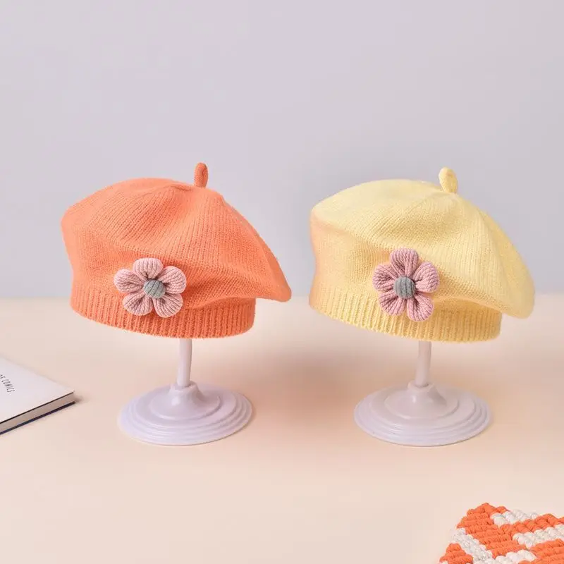 Baby Girl Knit Beret with Floral Embellishments 5 Baby Girl Knit Beret with Floral Embellishments - Image 5