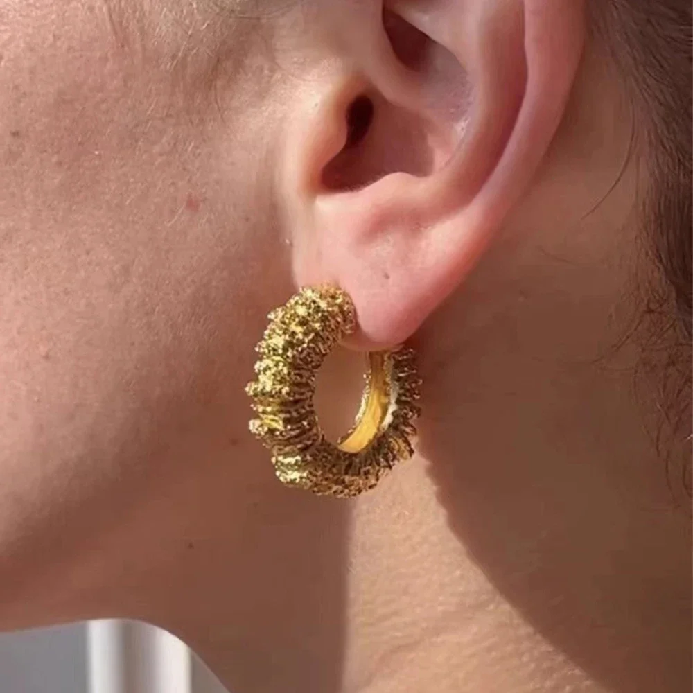 Stainless Steel Lava Texture Hoop Earrings 2 Stainless Steel Lava Texture Hoop Earrings - Image 2