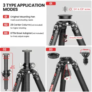 EVUMO XT9S Carbon Fiber Tripod for Cameras 13 S508d526746cd469c9f11d9bc0b4f1de1v