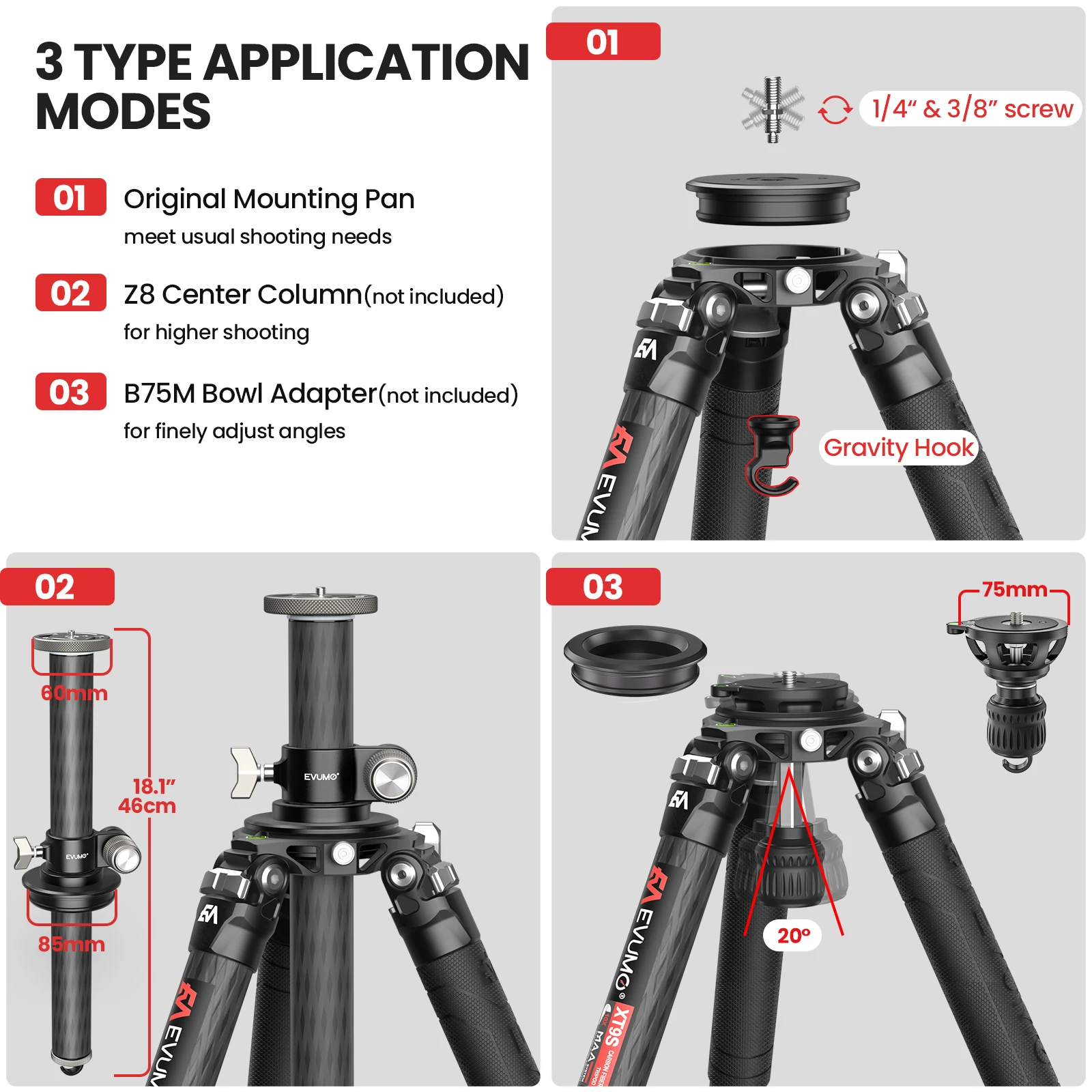 EVUMO XT9S Carbon Fiber Tripod for Cameras 4 EVUMO XT9S Carbon Fiber Tripod for Cameras - Image 4