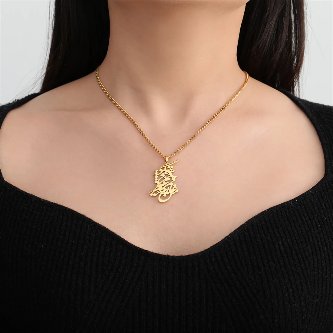 Stainless Steel Calligraphy Necklace for Women 5 Stainless Steel Calligraphy Necklace for Women - Image 5