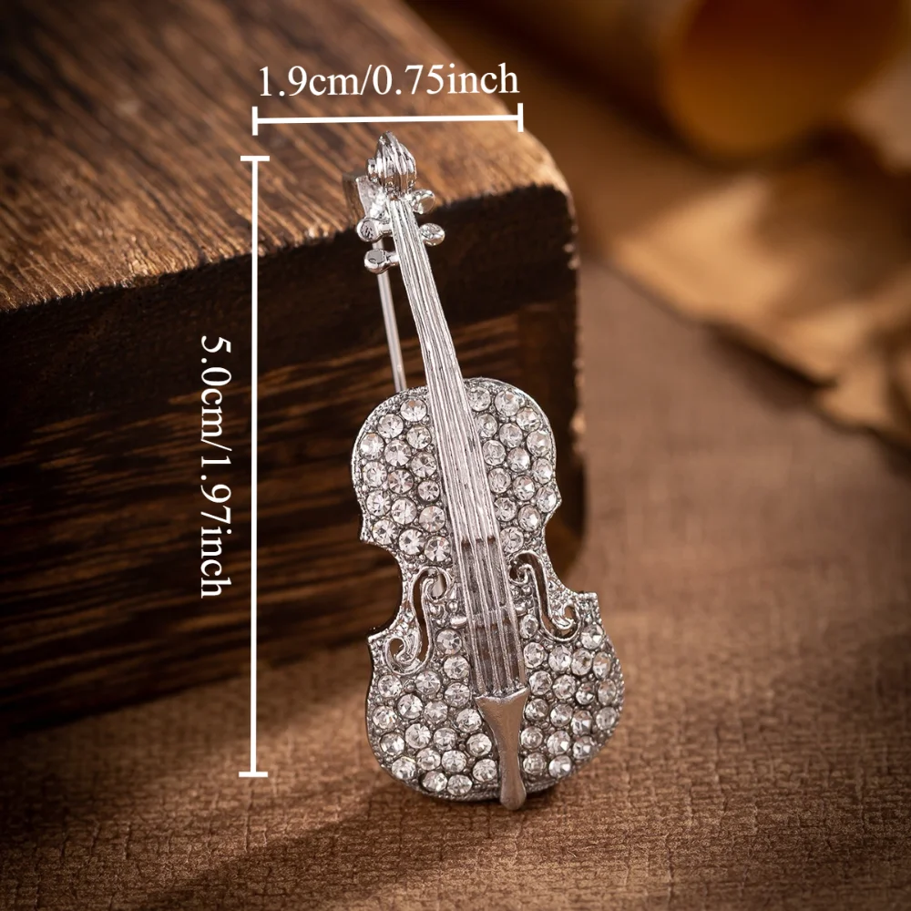 Elegant Violin Brooch in Gold and Silver 2 Elegant Violin Brooch in Gold and Silver - Image 2