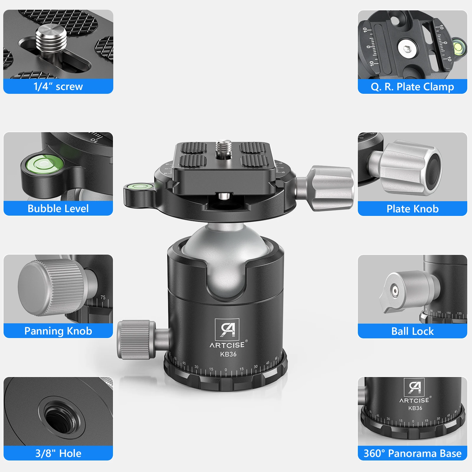 KB36 ARTCISE Aluminum Tripod Ball Head for Cameras 2 KB36 ARTCISE Aluminum Tripod Ball Head for Cameras - Image 2