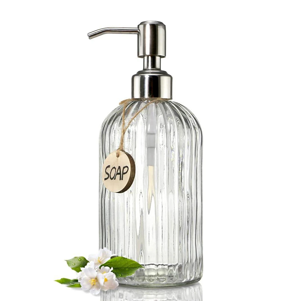 Elegant 400ml Glass Soap Dispenser with Stainless Steel Pump 7 Elegant 400ml Glass Soap Dispenser with Stainless Steel Pump - Image 7