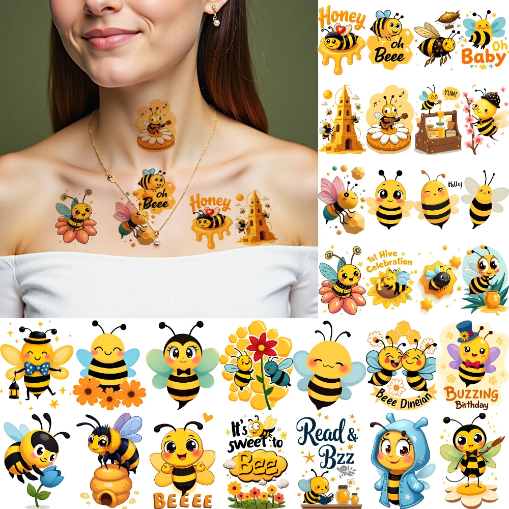 Bee Cartoon Tattoo Stickers Set for Adults 2 Bee Cartoon Tattoo Stickers Set for Adults - Image 2