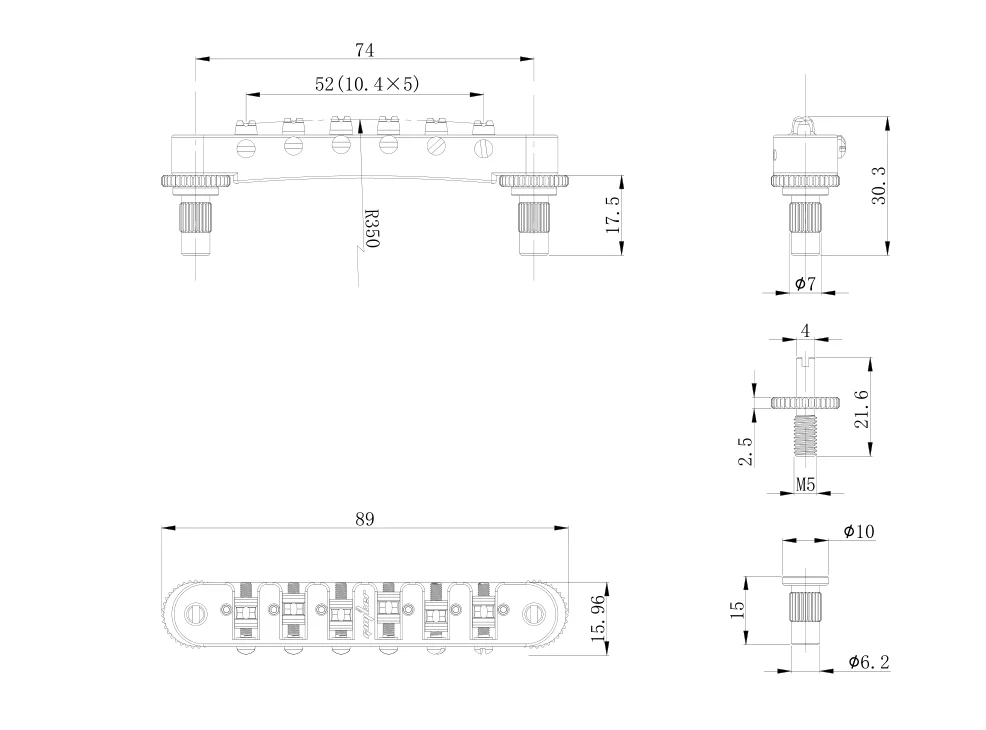 Adjustable Roller Tune-O-Matic Bridge for Guitars 6 Adjustable Roller Tune-O-Matic Bridge for Guitars - Image 6