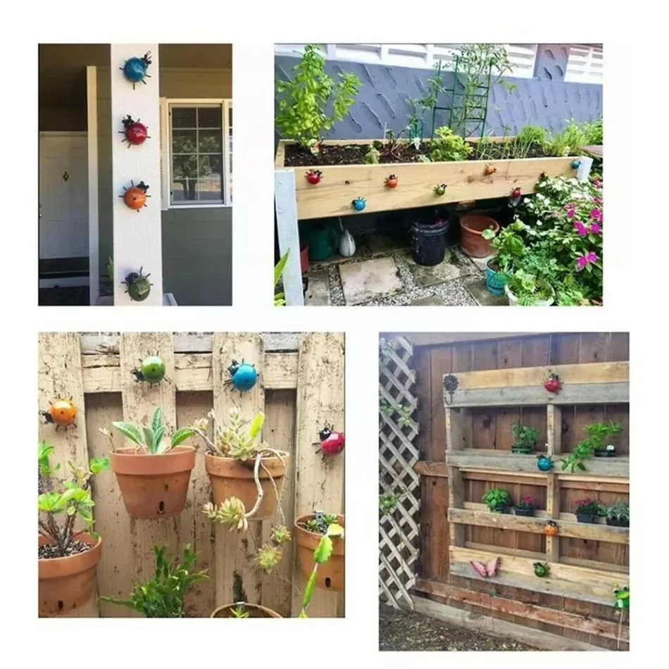 Colorful Metal Ladybug Garden Sculptures Set 4 Colorful Metal Ladybug Garden Sculptures Set - Image 4