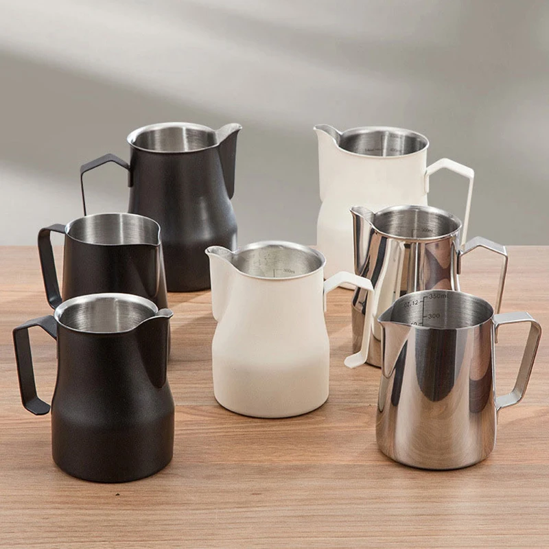 White 350ml Stainless Steel Milk Frothing Pitcher 3 White 350ml Stainless Steel Milk Frothing Pitcher - Image 3