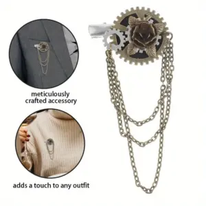 Vintage Steampunk Gears Brooch with Chains 7 S56a34aa6f58a4666a55592f1a33a16c97
