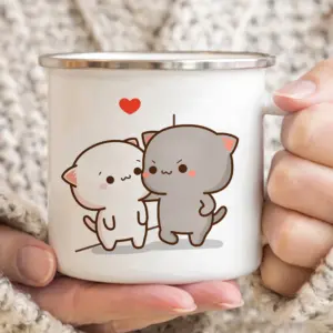 Cute Cat Enamel Mug, 300ml, Pastel Design 17 S56a4ba24a31641219cbf61dbf8639581W