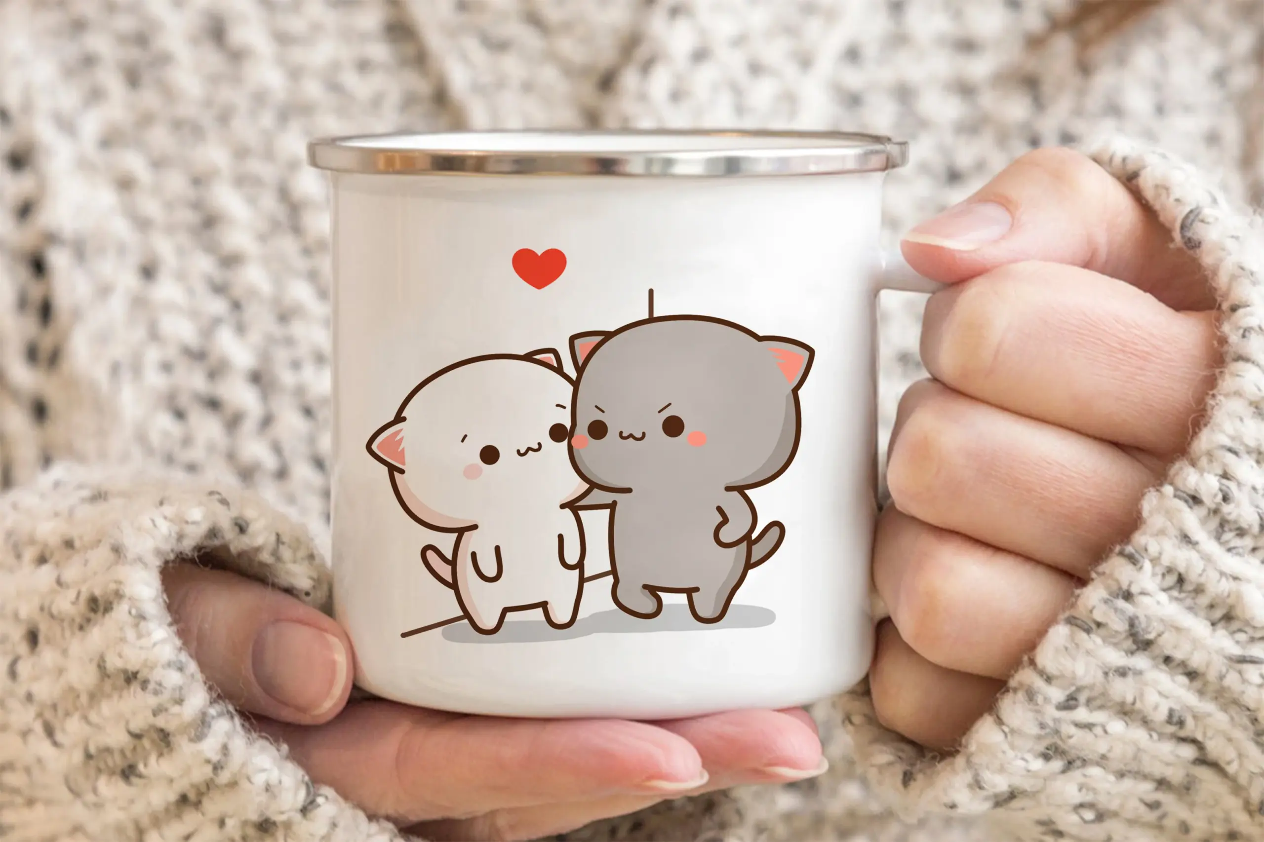 Cute Cat Enamel Mug, 300ml, Pastel Design 8 Cute Cat Enamel Mug, 300ml, Pastel Design - Image 8