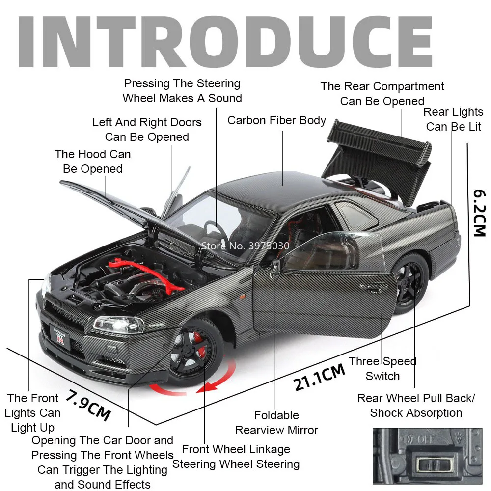 1:24 Nissan GTR-R34 Diecast Model 2 1:24 Nissan GTR-R34 Diecast Model - Image 2