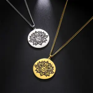Stainless Steel Om Lotus Pendant Necklace 12 S57a728f126a54dd2a8e7c64d83de8bdcD