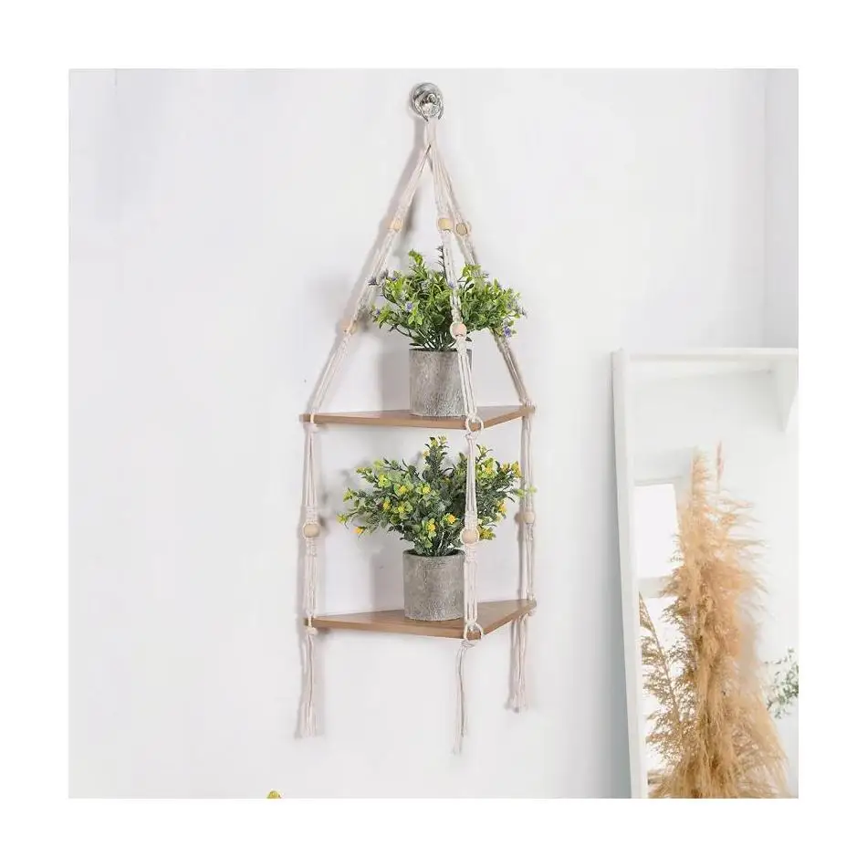 Natural Recycled Wood Hanging Shelf for Home 2 Natural Recycled Wood Hanging Shelf for Home - Image 2