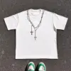White Graphic Unisex Cotton T-Shirt with Necklace Print