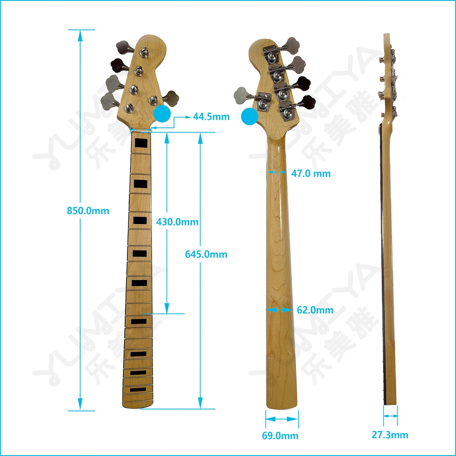 Maple 5-String Bass Neck with Locking Tuners 2 Maple 5-String Bass Neck with Locking Tuners - Image 2