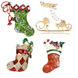 Christmas Drip Oil Socks Brooch Set