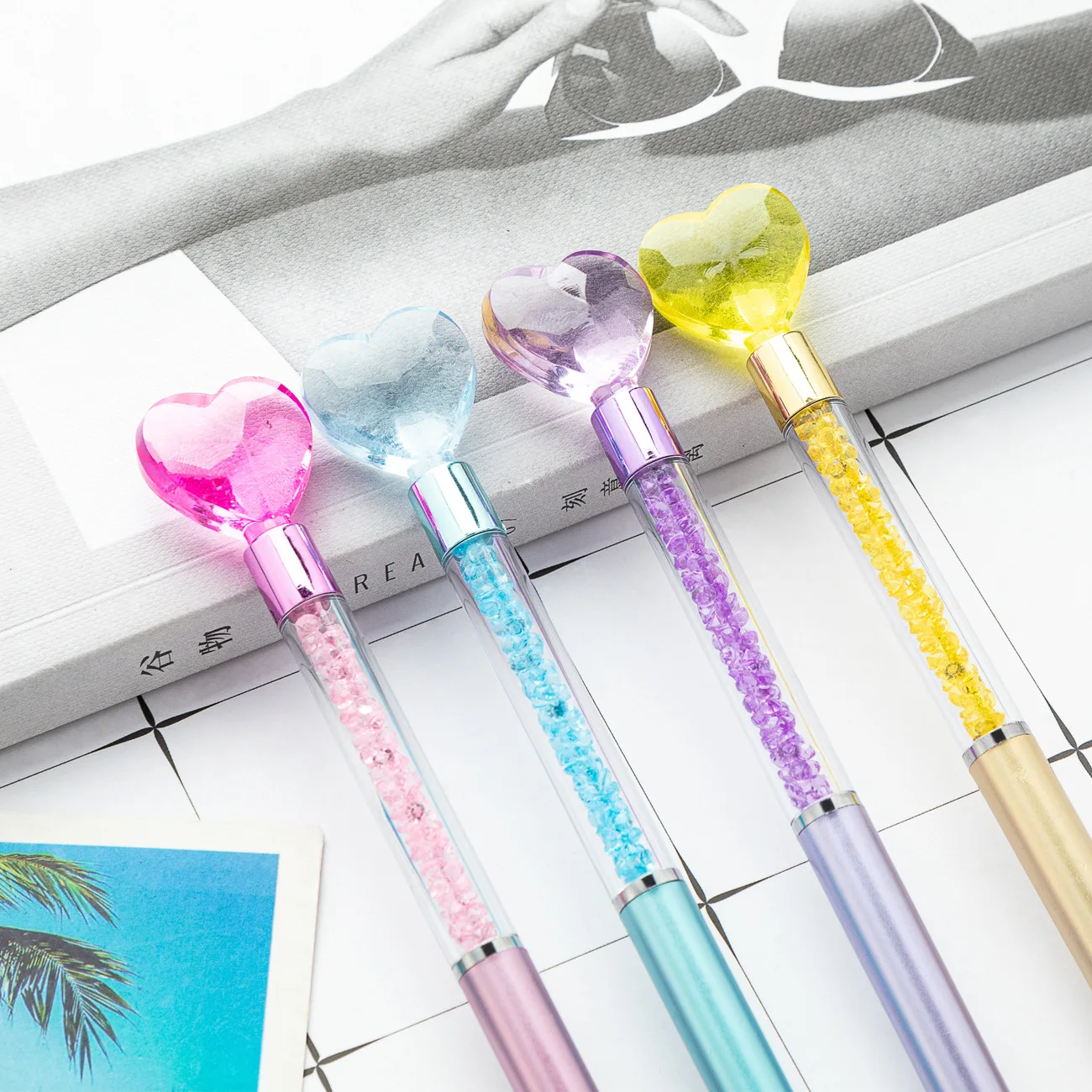 Colorful Love Heart Crystal Ballpoint Pens Set 2 Colorful Love Heart Crystal Ballpoint Pens Set - Image 2