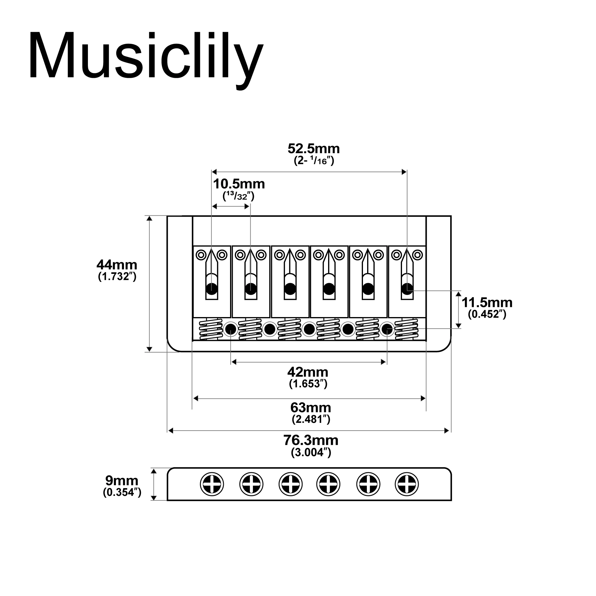 Musiclily MX0826P Guitar Hardtail Bridge 2 Musiclily MX0826P Guitar Hardtail Bridge - Image 2