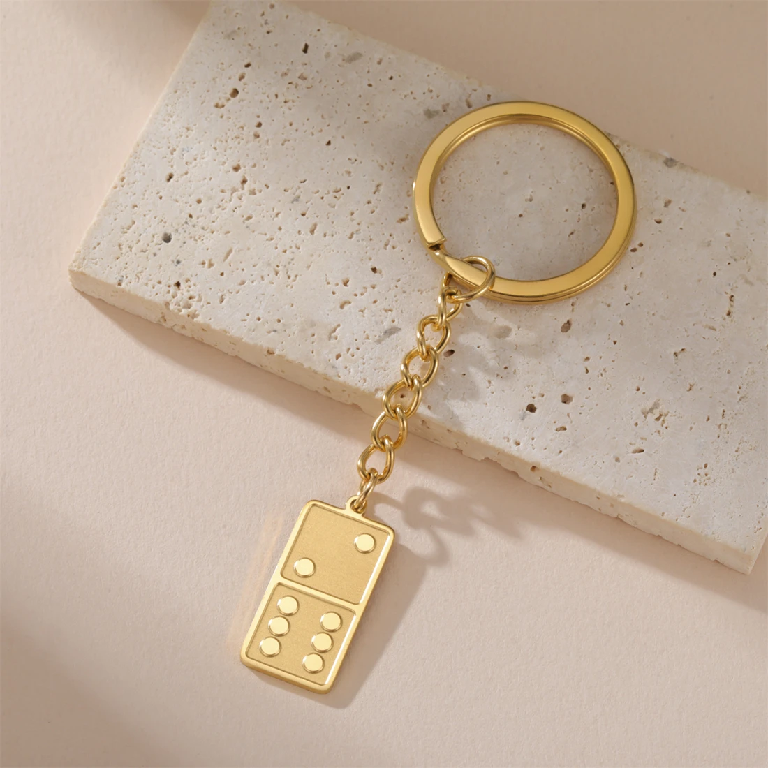 Stainless Steel Domino Keychain in Gold/Silver 2 Stainless Steel Domino Keychain in Gold/Silver - Image 2
