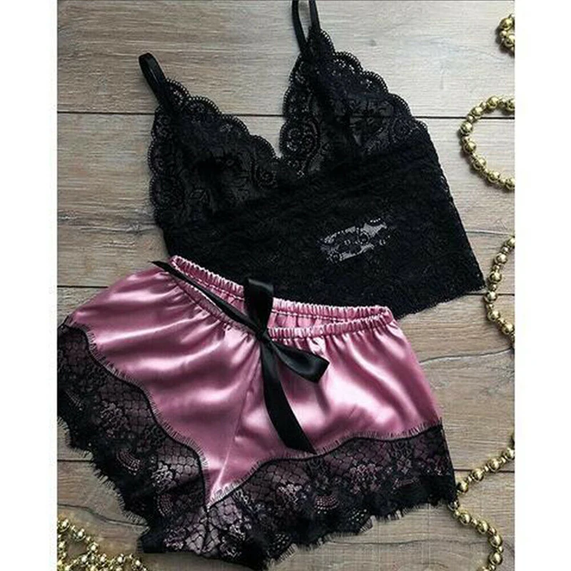 Women's Lace Sleepwear Set with Satin Shorts 8 Women's Lace Sleepwear Set with Satin Shorts - Image 8