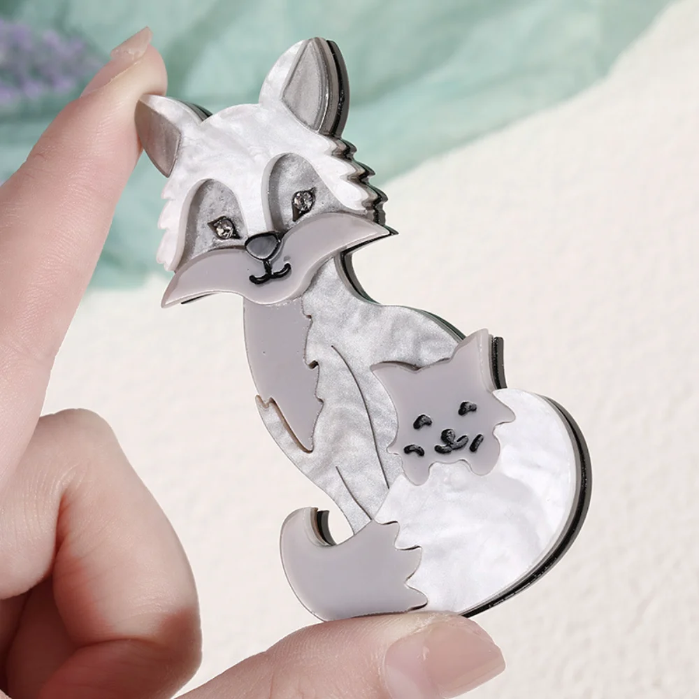 Gray Acrylic Fox Brooch for Jackets and Bags 3 Gray Acrylic Fox Brooch for Jackets and Bags - Image 3