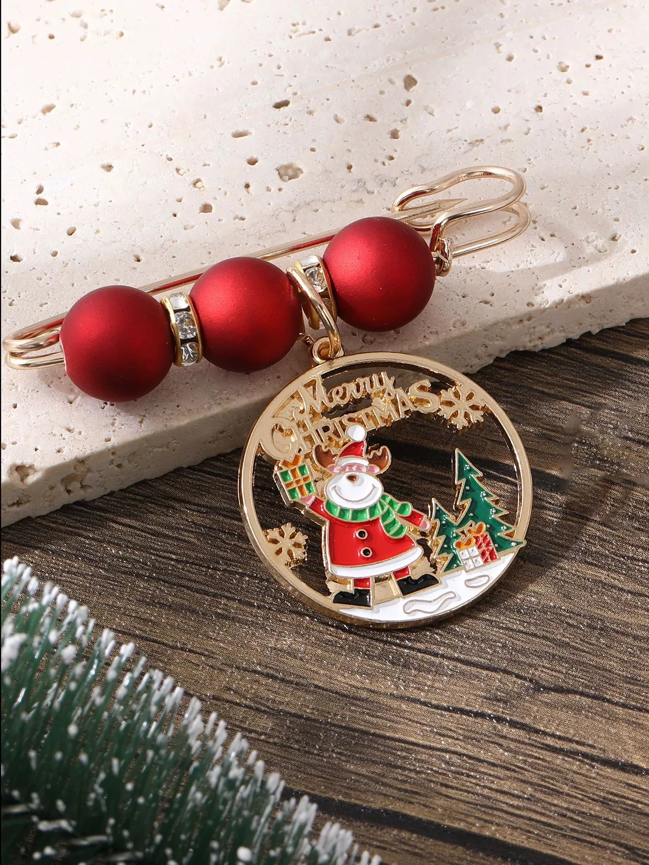 Festive Santa Brooch with Beads and Rhinestones 8 Festive Santa Brooch with Beads and Rhinestones - Image 8