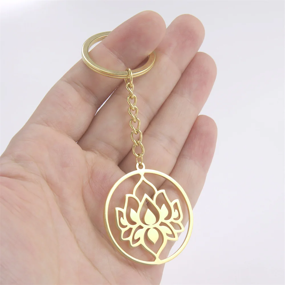 Stainless Steel Lotus Keychain for Spiritual Symbolism 3 Stainless Steel Lotus Keychain for Spiritual Symbolism - Image 3