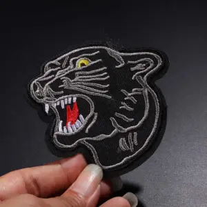 Black Leopard Head Embroidered Clothing Patch
