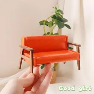 Miniature Orange Leather Sofa for Dollhouses