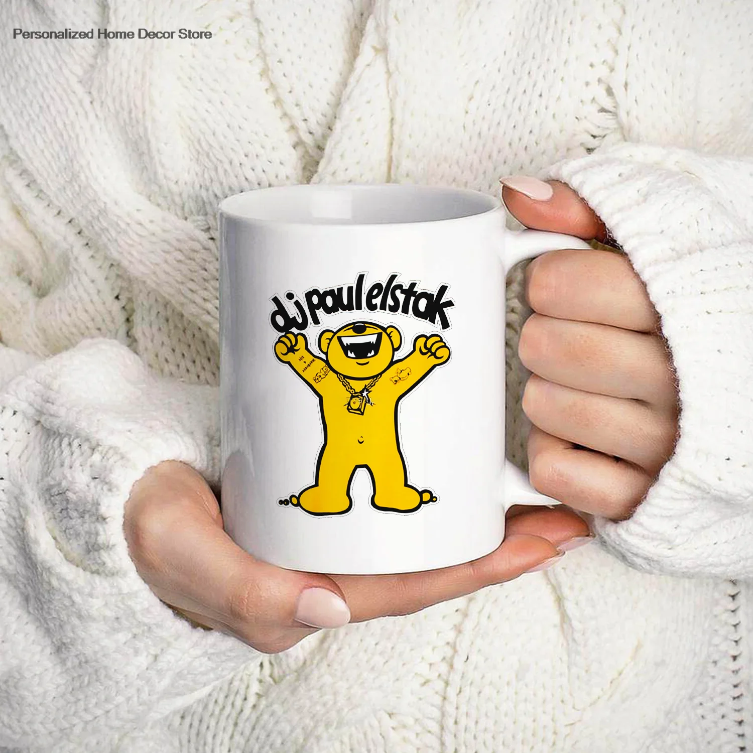 Enamelled Coffee Mug with Yellow Bear Graphic 2 Enamelled Coffee Mug with Yellow Bear Graphic - Image 2