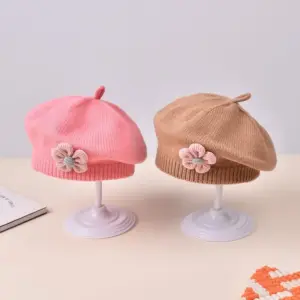 Baby Girl Knit Beret with Floral Embellishments 15 S685ec23f088f43f7ae2580ccc5bcc52bQ