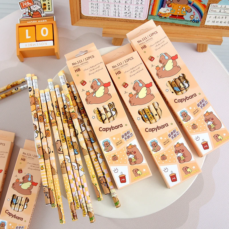 Cute Capybara Wooden Pencil Set with Erasers 2 Cute Capybara Wooden Pencil Set with Erasers - Image 2