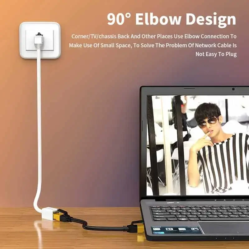 White RJ45 CAT7 Network Connector Cable with Elbow 3 White RJ45 CAT7 Network Connector Cable with Elbow - Image 3