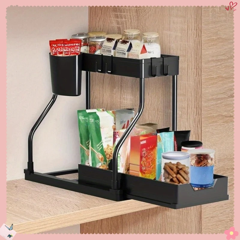 Black Multi-Layer Kitchen and Bathroom Storage Rack 5 Black Multi-Layer Kitchen and Bathroom Storage Rack - Image 5