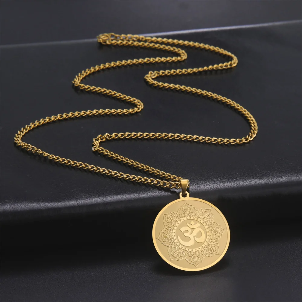 Elegant Gold Lotus Aum Pendant Necklace 2 Elegant Gold Lotus Aum Pendant Necklace - Image 2