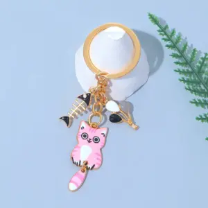 Cute Wagging Tail Cat Keychain with Fishbone Charm 18 S6d4a5d87866c482c8753a8ad667a9fb7D