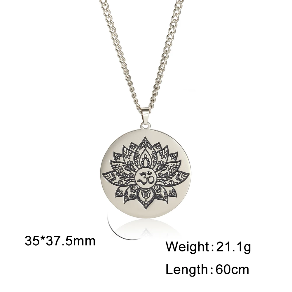 Stainless Steel Om Lotus Pendant Necklace 6 Stainless Steel Om Lotus Pendant Necklace - Image 6