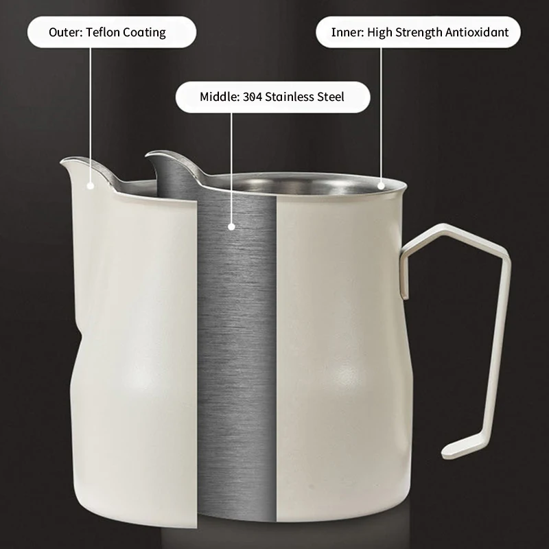 White 350ml Stainless Steel Milk Frothing Pitcher 4 White 350ml Stainless Steel Milk Frothing Pitcher - Image 4