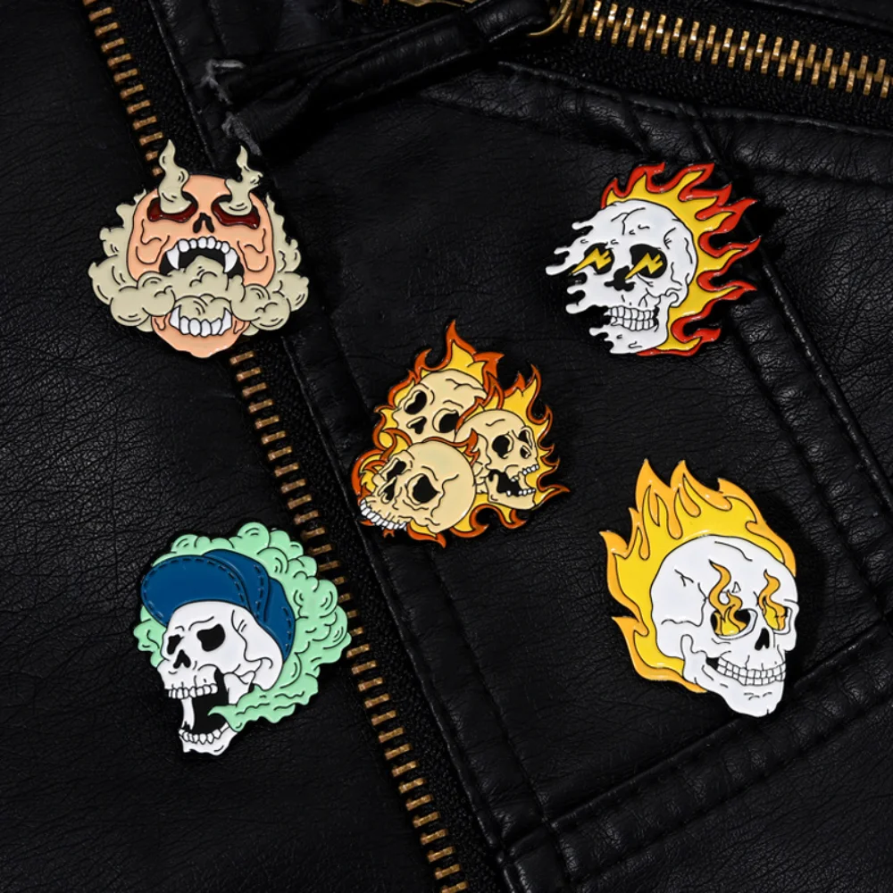 Gothic Skeleton Flame Skull Brooch in Six Colors 4 Gothic Skeleton Flame Skull Brooch in Six Colors - Image 4