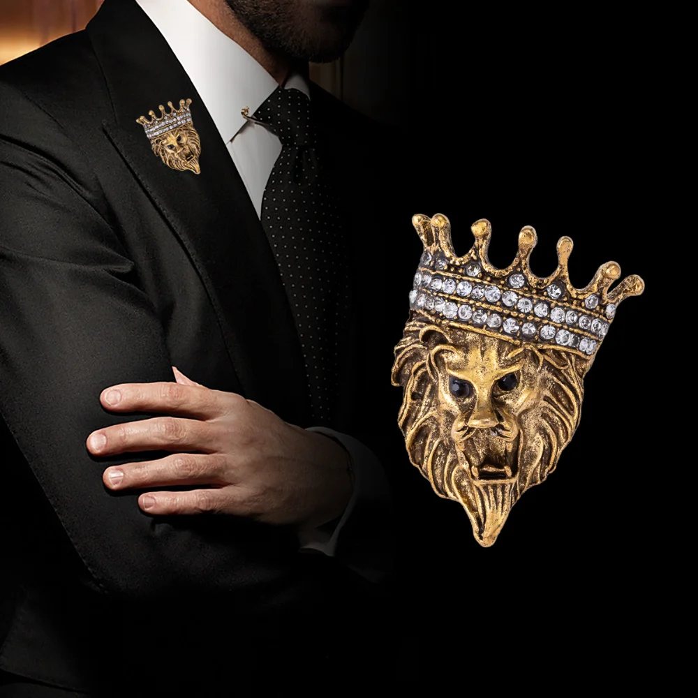 Fierce Lion Head Brooch in Gold and Silver 6 Fierce Lion Head Brooch in Gold and Silver - Image 6