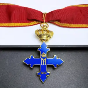Vintage Blue and Gold Medal Badge with Ribbon