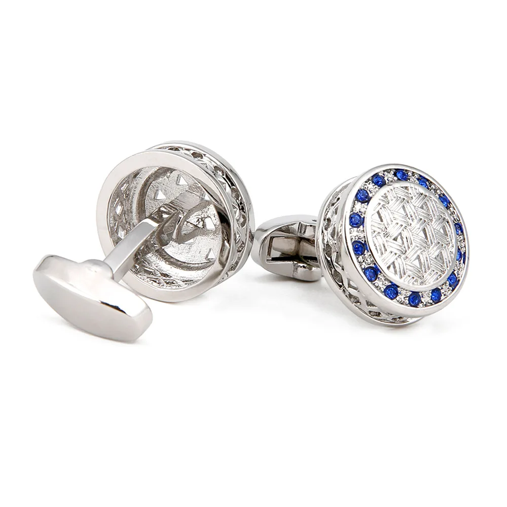 Blue Diamond Silver Cufflinks with Crisscross Texture 5 Blue Diamond Silver Cufflinks with Crisscross Texture - Image 5