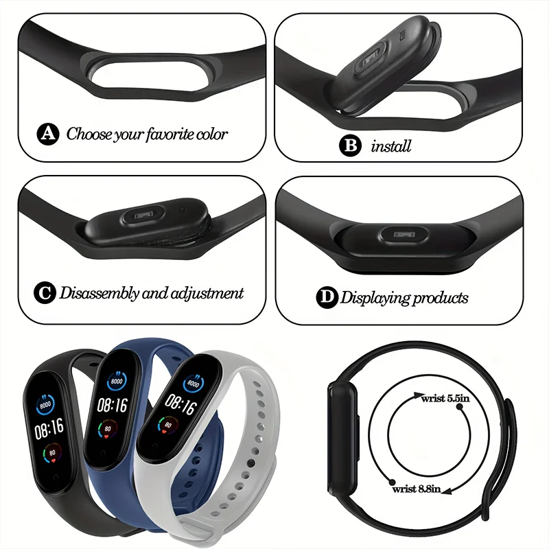 Silicone Wristbands for Xiaomi Mi Band 3-8 5 Silicone Wristbands for Xiaomi Mi Band 3-8 - Image 5