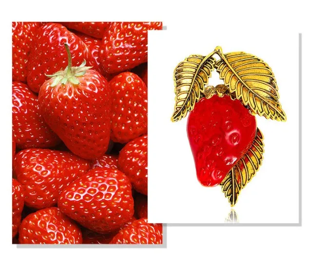 Strawberry Brooch by Drip Oil in Red or Bronze 2 Strawberry Brooch by Drip Oil in Red or Bronze - Image 2